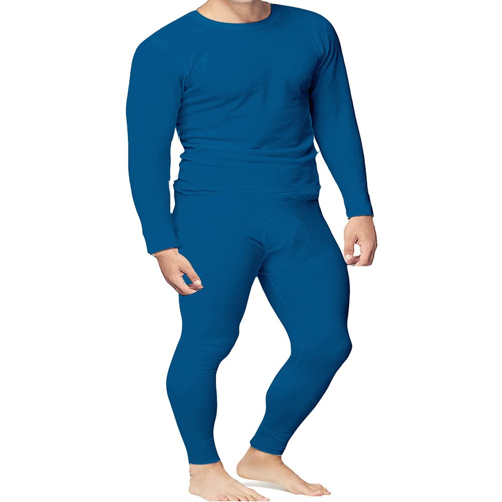Place and Street Mens Cotton Thermal Underwear Set Shirt Pants Long Johns (Royal Blue, Small)