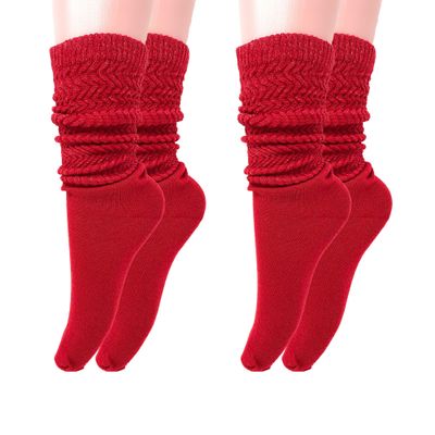AWS/American Made Slouch Scrunch Lightweight Socks for Women Shoe Size 5 to 10 (Red - 2 Pair)