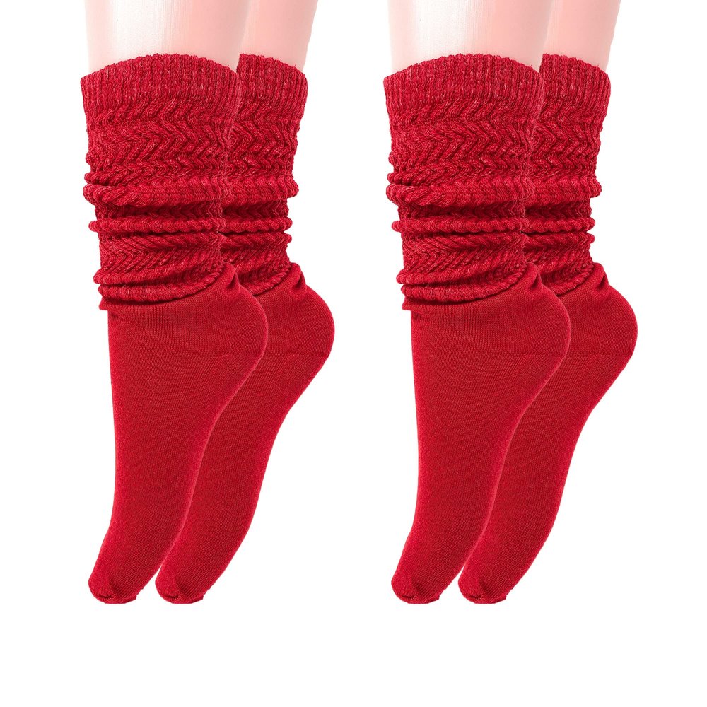 AWS/American Made Slouch Scrunch Lightweight Socks for Women Shoe Size 5 to 10 (Red - 2 Pair)