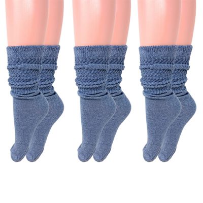 AWS/American Made Slouch Scrunch Lightweight Socks for Women Shoe Size 5 to 10 (Captains Blue - 3 Pair)