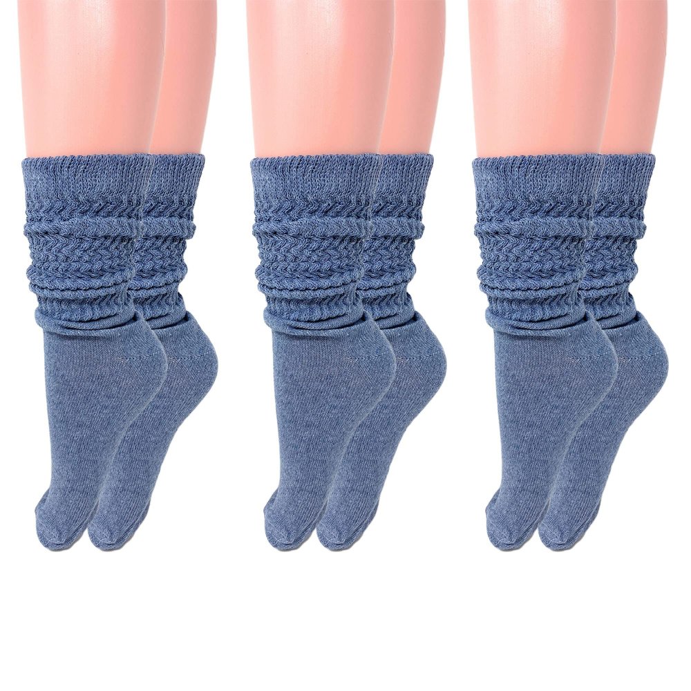 AWS/American Made Slouch Scrunch Lightweight Socks for Women Shoe Size 5 to 10 (Captains Blue - 3 Pair)