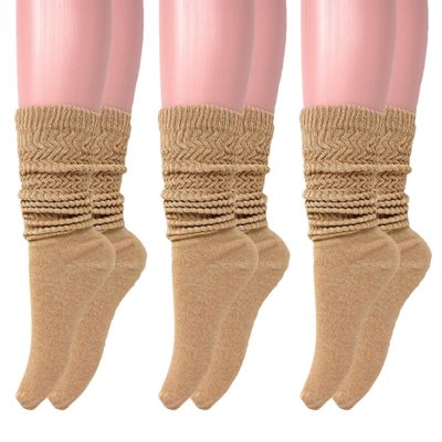 AWS/American Made Slouch Scrunch Lightweight Socks for Women Shoe Size 5 to 10 (Beige - 3 Pair)
