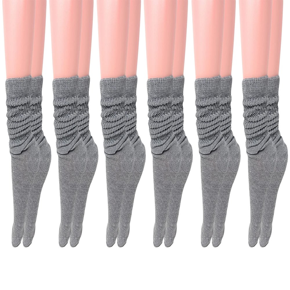 AWS/American Made Slouch Scrunch Lightweight Socks for Women Shoe Size 5 to 10 (Gray - 6 Pair)