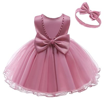 Toddler Girls Easter Tutu Gown Ruffles Dress Kids Christmas Formal Party Dresses with Headwear (Dusty Pink,6-12 Months)