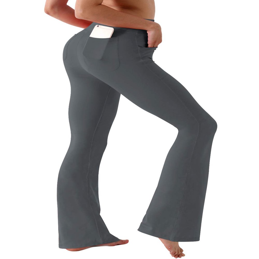 BUBBLELIME 29"/31"/33"/35" 4 Styles Women's High Waist Bootcut Yoga Pants - Out Pockets_SHADOWCHARCOAL(1) L-33 Inseam