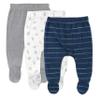 HonestBaby Baby 3-Pack Organic Cotton Footed Harem Pants, Dotted Stripe Navy Blue, Newborn view 1