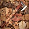 HUNTEX Brand New Handmade-Forged High Carbon Steel Blade 22 Inch Long Hunting Camping Battle Viking Bearded Godzilla Axe, Rosewood Leather Stripe Wrapped Handle w/Bullhide Leather Sheath view 4