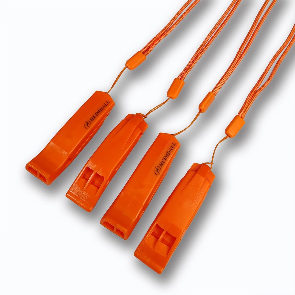 HEIMDALL Emergency Whistle with Lanyard for Safety Boating Camping Hiking Hunting Survival Rescue Signaling (Orange-4 Pack)