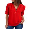 Andongnywell Women's V-Neck Zipper Long Sleeve Pull Sleeve Loose Chiffon Shirts Tops Blouse T-Shirt (Red,6,3X-Large) view 1