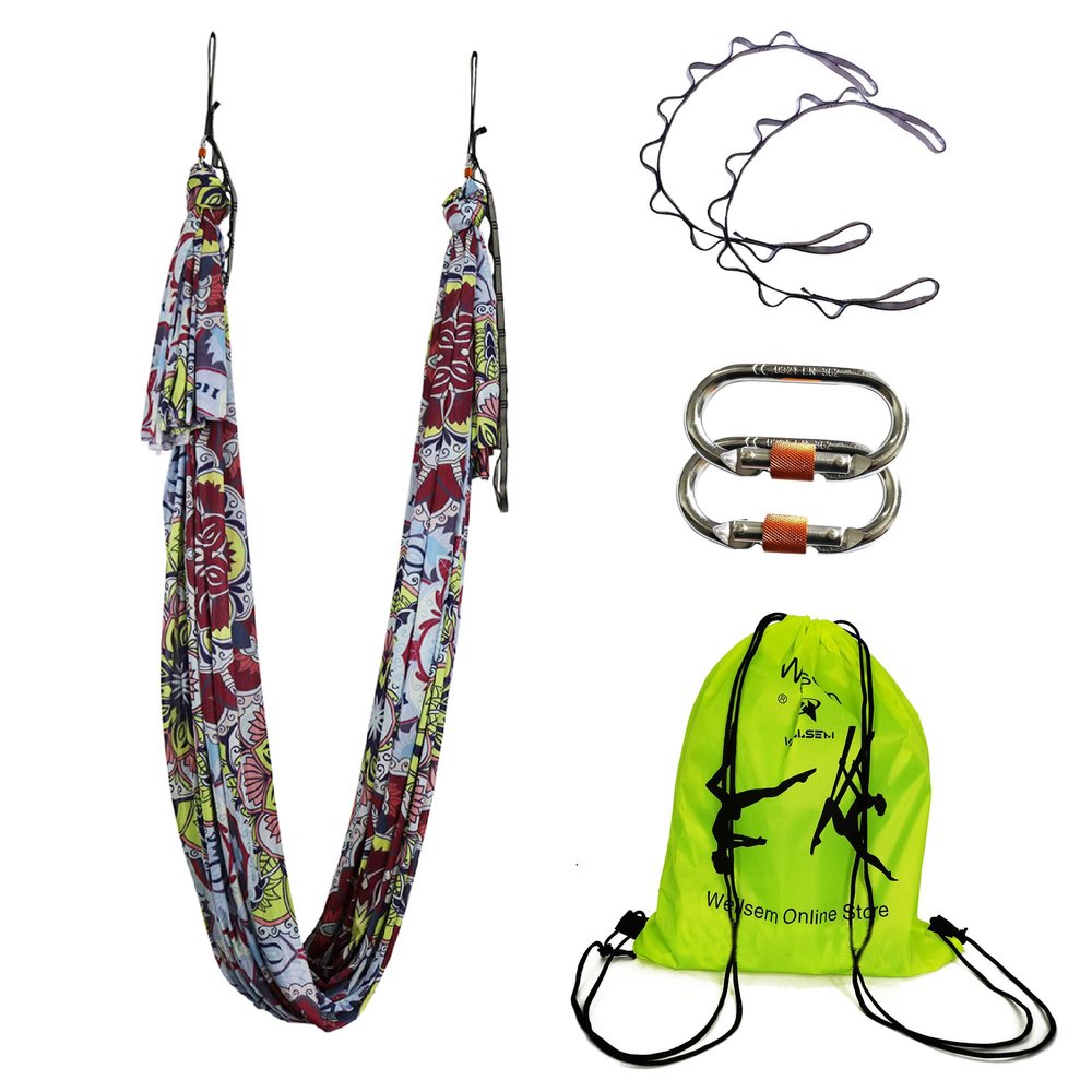 Aerial Yoga Hammock Aerial Pilates Silk Yoga Swing Set include Carabiners daisy Chain, Pose Guide 5.5 yards Set (Mandala flower)