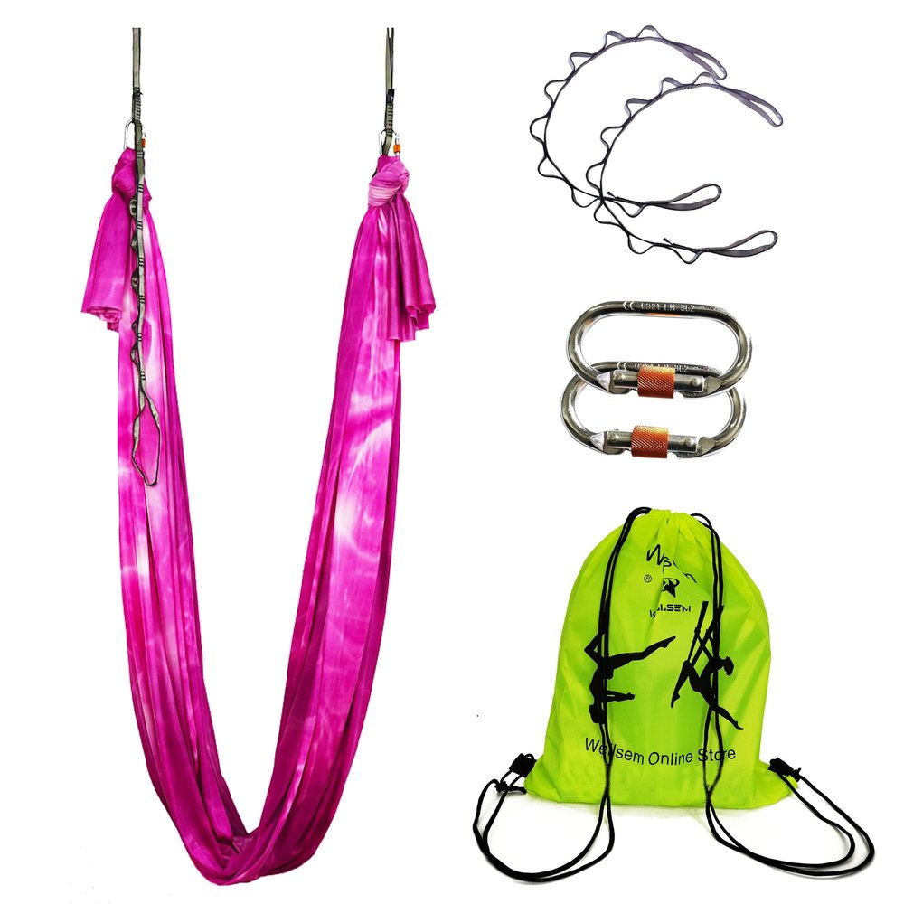 Aerial Yoga Hammock Aerial Pilates Silk Yoga Swing Set include Carabiners daisy Chain, Pose Guide 5.5 yards Set (Stone flower)