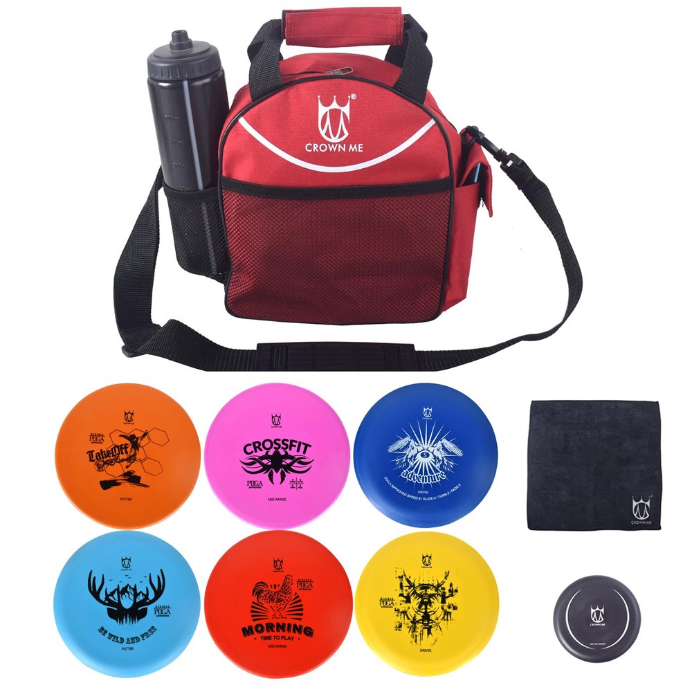 CROWN ME Disc Golf Set with 6 Discs, Mini Disc, and Starter Bag