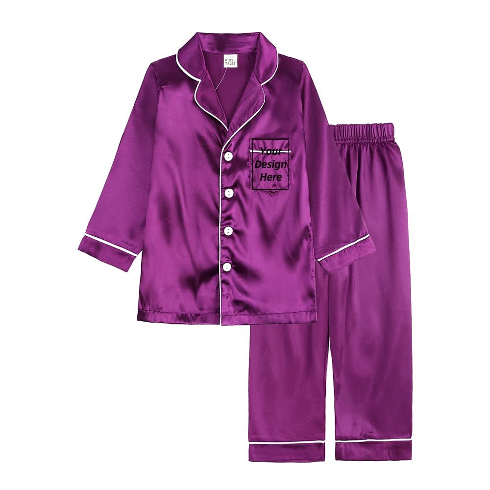 Kids Tales 2Pcs Boys Girls Custom Satin Pajamas Set Add Your Own Text Design Silk Loungewear PJS Personalized Child Clothes Set