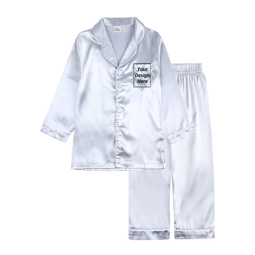 Kids Tales 2Pcs Boys Girls Custom Satin Pajamas Set Add Your Own Text Design Silk Loungewear PJS Personalized Child Clothes Set