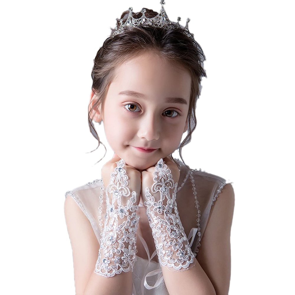 LeJulyeekay Lace Communion Gloves Wedding Pageant Princess Flower Girls Gloves (B-ivory)