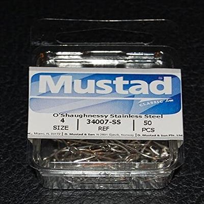 50 Mustad 34007SS-04 Size 4 Saltwater Stainless Steel O'Shaughnessy Hooks