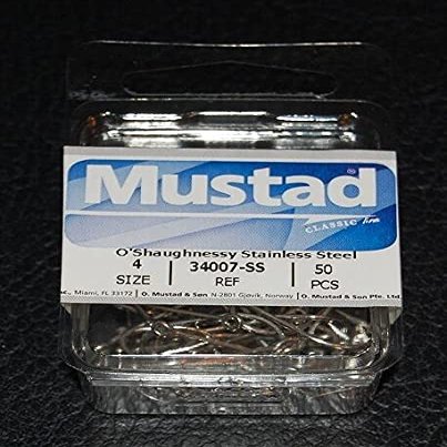 50 Mustad 34007SS-04 Size 4 Saltwater Stainless Steel O'Shaughnessy Hooks