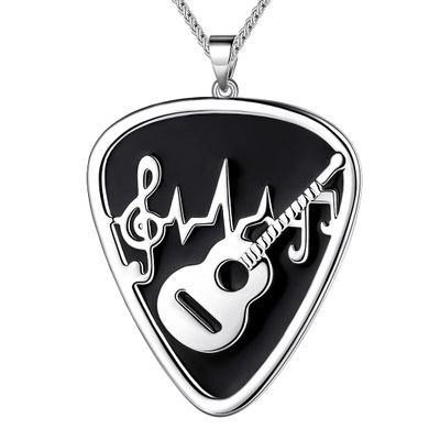 beautlace Guitar Pick Necklace Silver Plated Guitar with Music Note Pendant Jewelry for Music Lover Men and Women KP0157W