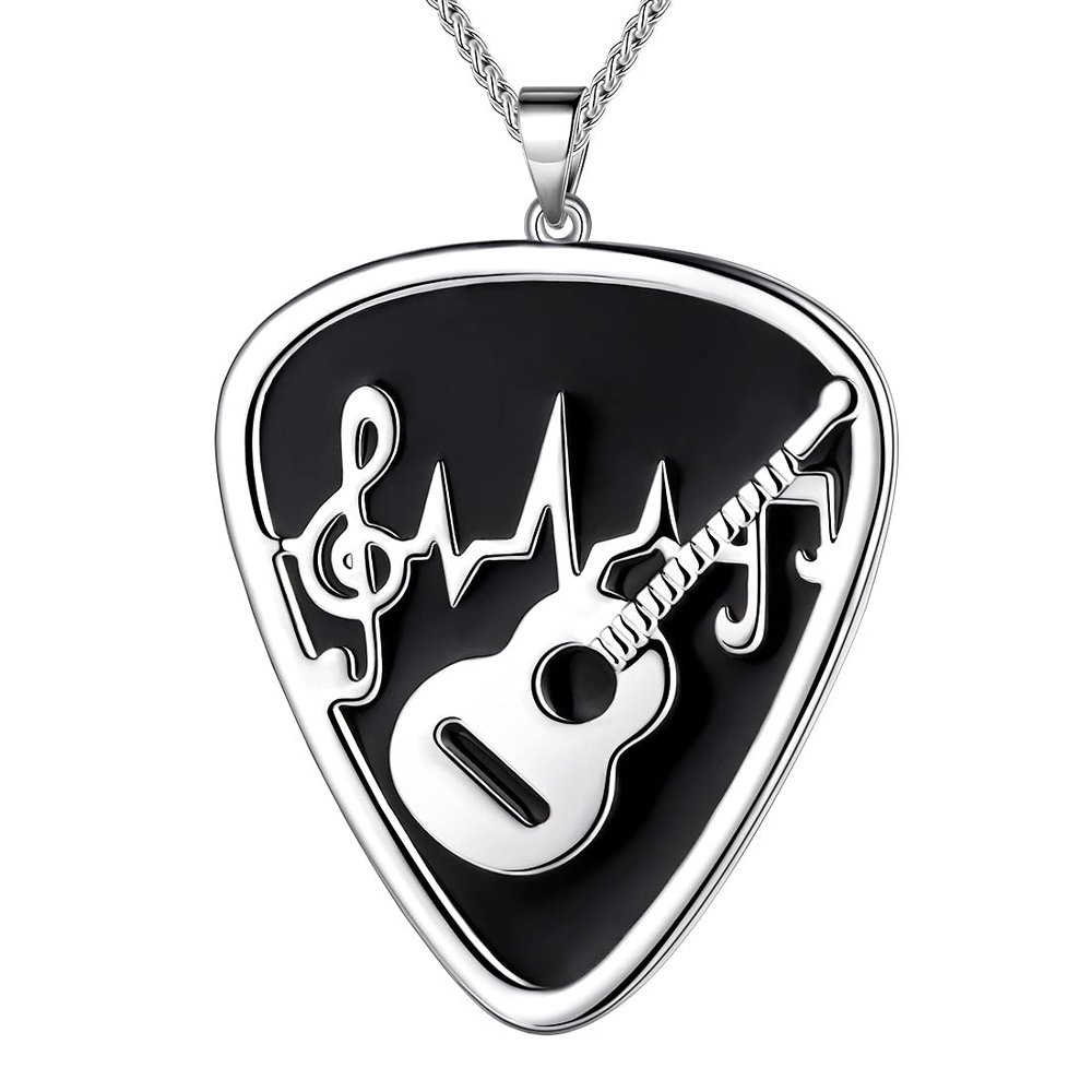 beautlace Guitar Pick Necklace Silver Plated Guitar with Music Note Pendant Jewelry for Music Lover Men and Women KP0157W