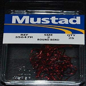 25 Pack Mustad 35647R Blood Red Size 2 Round Bend Treble Hooks - Crankbaits/etc