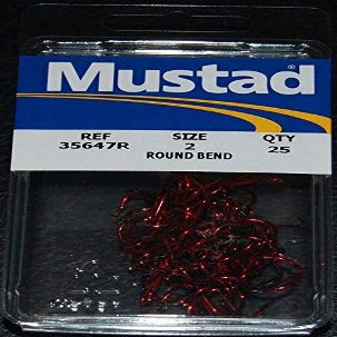 25 Pack Mustad 35647R Blood Red Size 2 Round Bend Treble Hooks - Crankbaits/etc