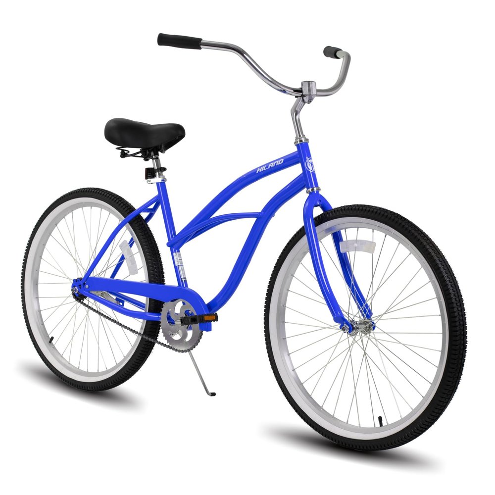 HH HILAND Beach Cruiser Bike for Adults, 26 inch Step-Through Frame Womens Bicycle, Single Speed City Bike Commuter Bicycle for Women, Rear Coaster Brakes, Black Blue Red
