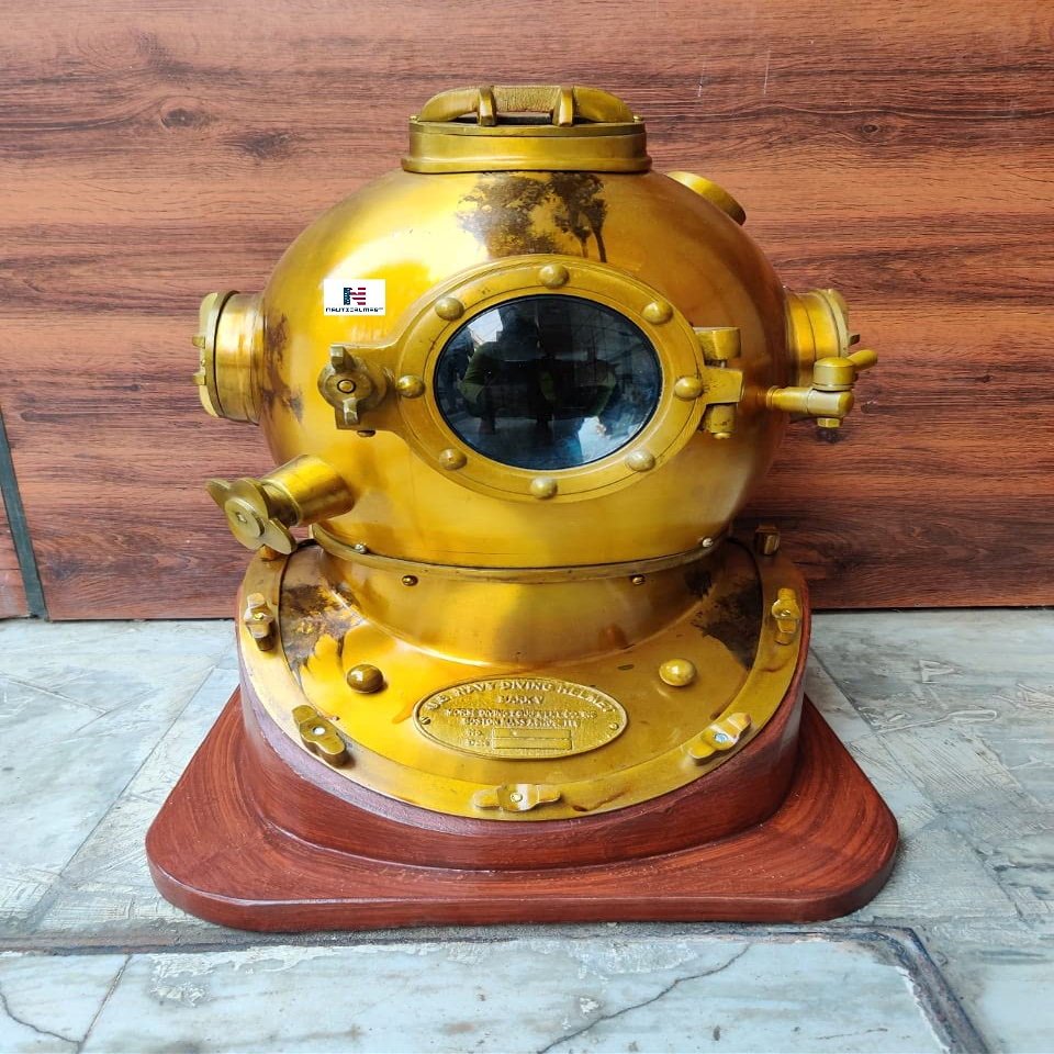 Antique Scuba Diving Divers Helmet US Navy Mark V Deep Sea Marine Divers with Base
