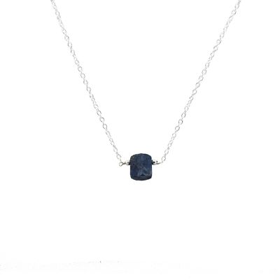 Gempires Raw Blue Sapphire Pendant Necklace September Birthstone Crystal Jewelry Hypoallergenic 18 Inch Silver Plated Lightweight Gemstone Women Necklaces