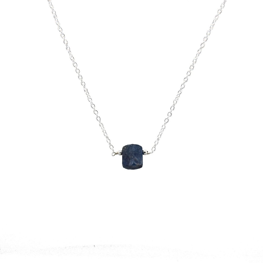 Gempires Raw Blue Sapphire Pendant Necklace September Birthstone Crystal Jewelry Hypoallergenic 18 Inch Silver Plated Lightweight Gemstone Women Necklaces