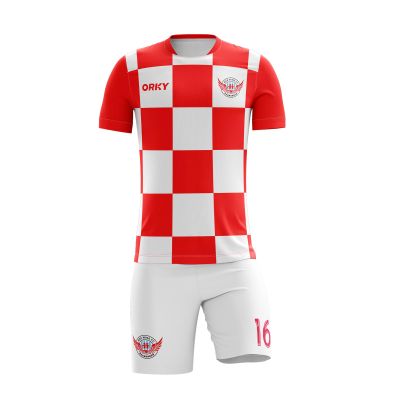 ORKY Men Soccer Jersey with Short, Kids Customize Name Number Team Uniform, Croatia Fan Boy Girl Sport Shirt (Red, 120cm