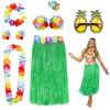 PHOGARY 8 Pack Hula Skirt Costume Kit for Hawaii Luau Party - Dancing Hula with Flower Bikini Top, Hawaiian Lei, Hibiscus Hair Clip, Pineapple Sunglasses for Women (Green) view 1