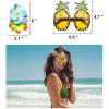 PHOGARY 8 Pack Hula Skirt Costume Kit for Hawaii Luau Party - Dancing Hula with Flower Bikini Top, Hawaiian Lei, Hibiscus Hair Clip, Pineapple Sunglasses for Women (Green) view 2