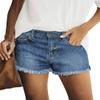 luvamia Jean Shorts for Women Trendy Mid Rise Stretchy Cut Off Denim Shorts Distressed Frayed Summer Casual Non Ripped Deep Indigo Size Large Fits US 12-14 view 1