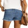 luvamia Jean Shorts for Women Trendy Mid Rise Stretchy Cut Off Denim Shorts Distressed Frayed Summer Casual Non Ripped Deep Indigo Size Large Fits US 12-14 view 2
