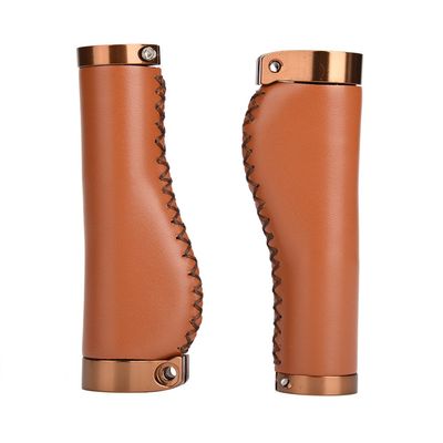 1 Pair PU Leather Bike Handle Grips, Mountain Bike Grips Handlebar Grips Bicycle Handle Bar Cover for Cycling (Brown)