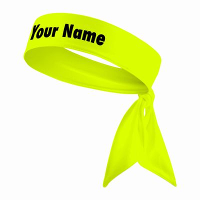 B3 U ATHLETICS Custom Personalized Name Head Moisture Wicking Stretch Tie Headband - More Colors - White Black Red Blue Yellow Orange Green Purple Pink Grey Light Dark (Neon Yellow Headband)