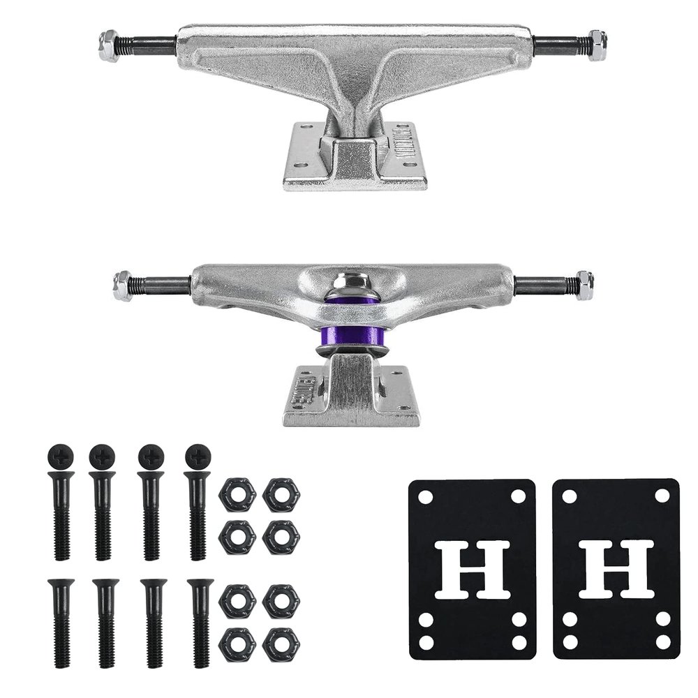 Venture Skateboard Trucks Std Polished 5.0 High - 7.63" + Risers & Hardware Kit