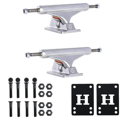 INDEPENDENT Skateboard Trucks Mids Silver 129 (7.6") + Risers & Hardware Kit
