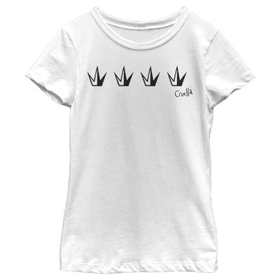 Disney Cruella Crowns Girls Short Sleeve Tee Shirt White