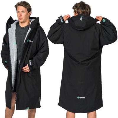 PARCCA BLACK/GRAY LARGE Insulated Parka Jacket Men's, Women's Unisex Waterproof Oversized Adult Change Robe With Zip-off Sleeves: Kayaking, SUP, Surfing, Swimming, Camping, Outdoor Sports & Activities