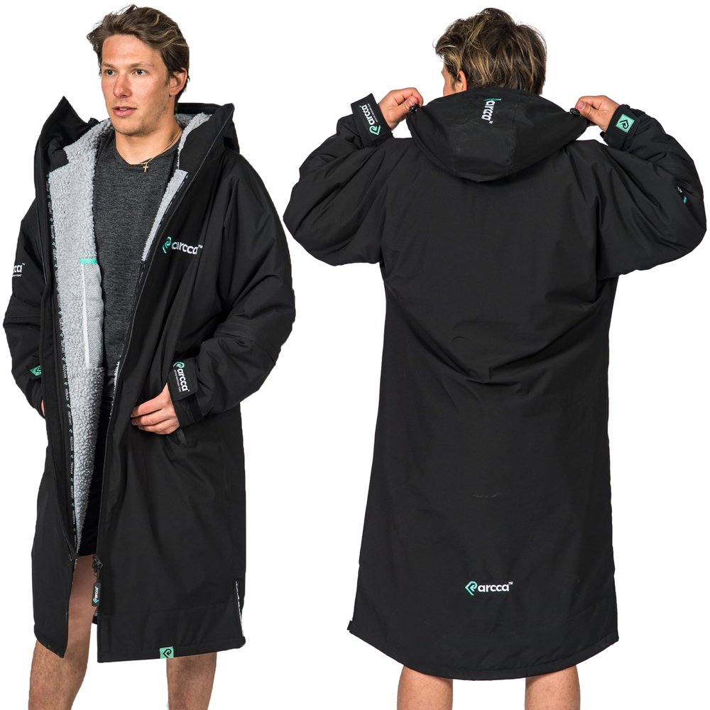 PARCCA BLACK/GRAY LARGE Insulated Parka Jacket Men's, Women's Unisex Waterproof Oversized Adult Change Robe With Zip-off Sleeves: Kayaking, SUP, Surfing, Swimming, Camping, Outdoor Sports & Activities