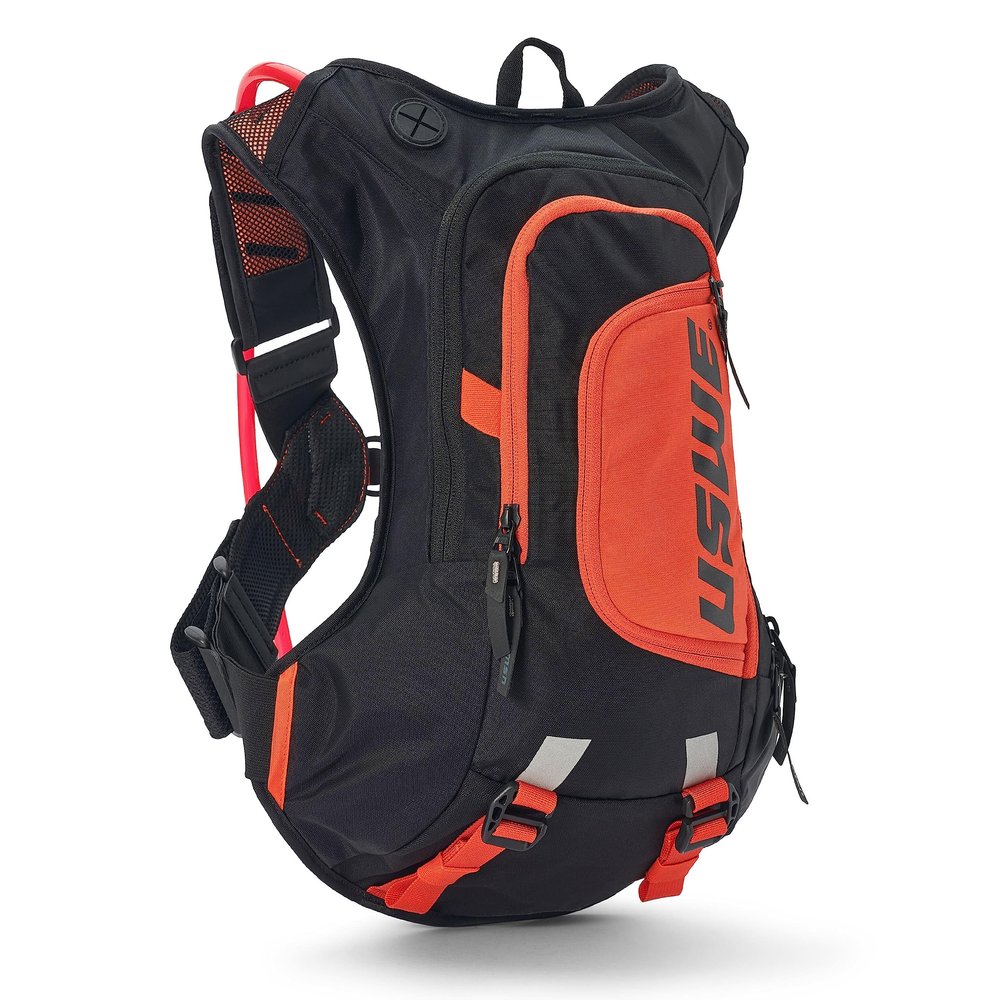 USWE Moto Hydro 8L Hydration Pack with 3.0L/ 100oz Water Bladder, a High End, Bounce Free Backpack for Enduro and Off-Road Motorcycle, Black Orange