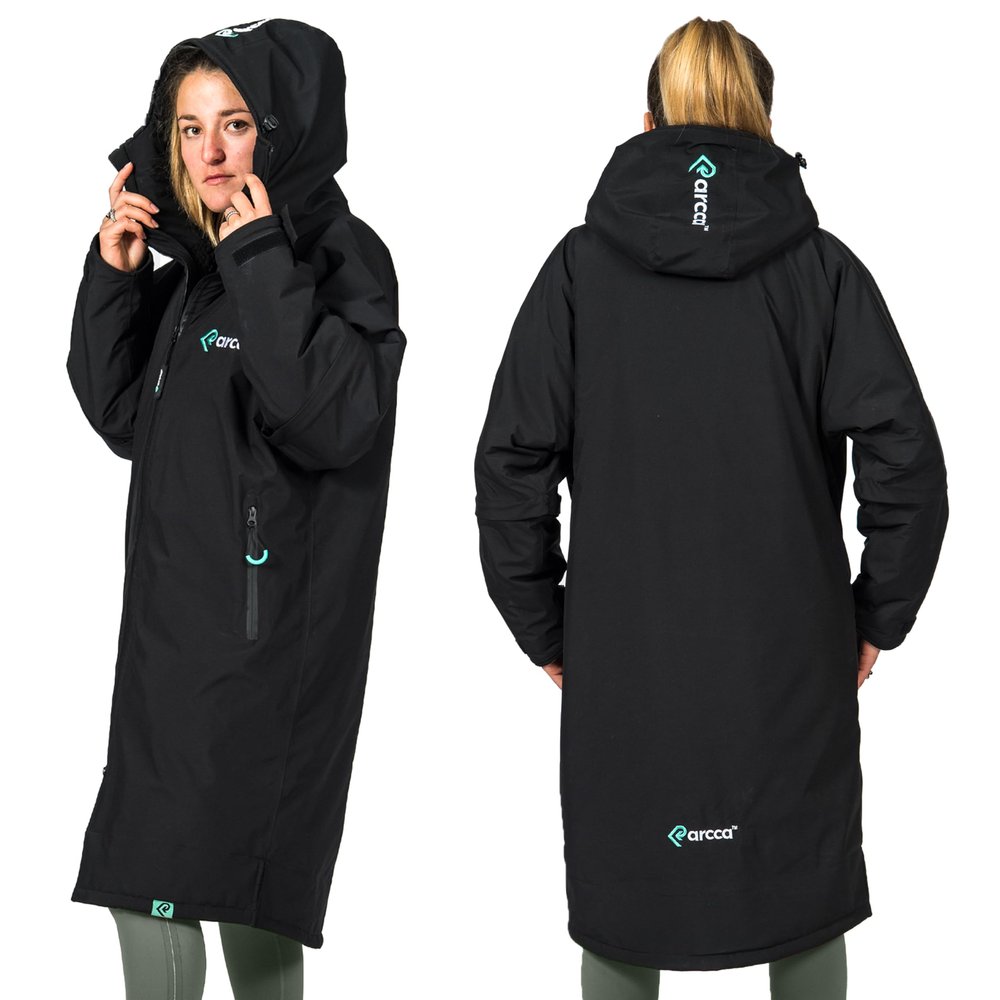 PARCCA BLACK MEDIUM Insulated Parka Jacket Men's, Women's Unisex Waterproof Oversized Adult Change Robe With Zip-off Sleeves For Kayaking, SUP, Surfing, Swimming, Camping, Outdoor Sports & Activities