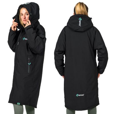PARCCA BLACK LARGE Insulated Parka Jacket Men's, Women's Unisex Waterproof Oversized Adult Change Robe With Zip-off Sleeves For Kayaking, SUP, Surfing, Swimming, Camping, Outdoor Sports & Activities