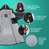 PARCCA BLACK/GRAY MEDIUM Insulated Parka Jacket Men's, Women's Unisex Waterproof Oversized Adult Change Robe With Zip-off Sleeves Kayaking, SUP, Surfing, Swimming, Camping, Outdoor Sports & Activities view 3