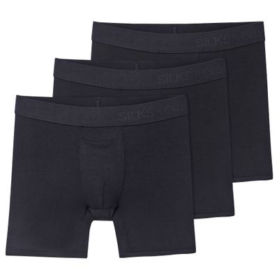 Terramar Men's Silkskins 6" Boxer Briefs 3-Pack Underwear, Black, Small