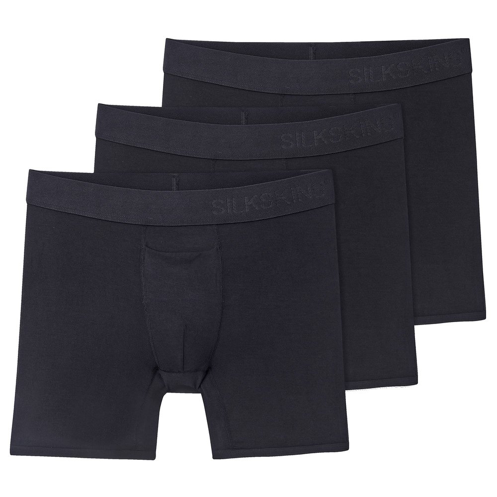 Terramar Men's Silkskins 6" Boxer Briefs 3-Pack Underwear, Black, Small