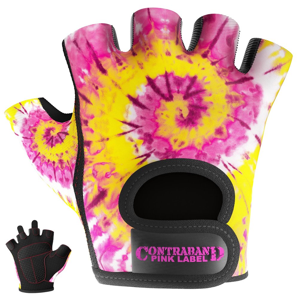 Contraband Pink Label 5347 Womens Designer Workout Gloves | Tie Dye Print w/Grip-Lock Silicone Palm (X-Small, PY)