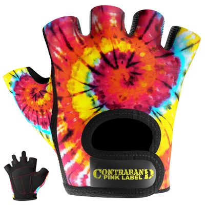 Contraband Pink Label 5347 Womens Designer Workout Gloves | Tie Dye Print w/Grip-Lock Silicone Palm (Medium, Rainbow)