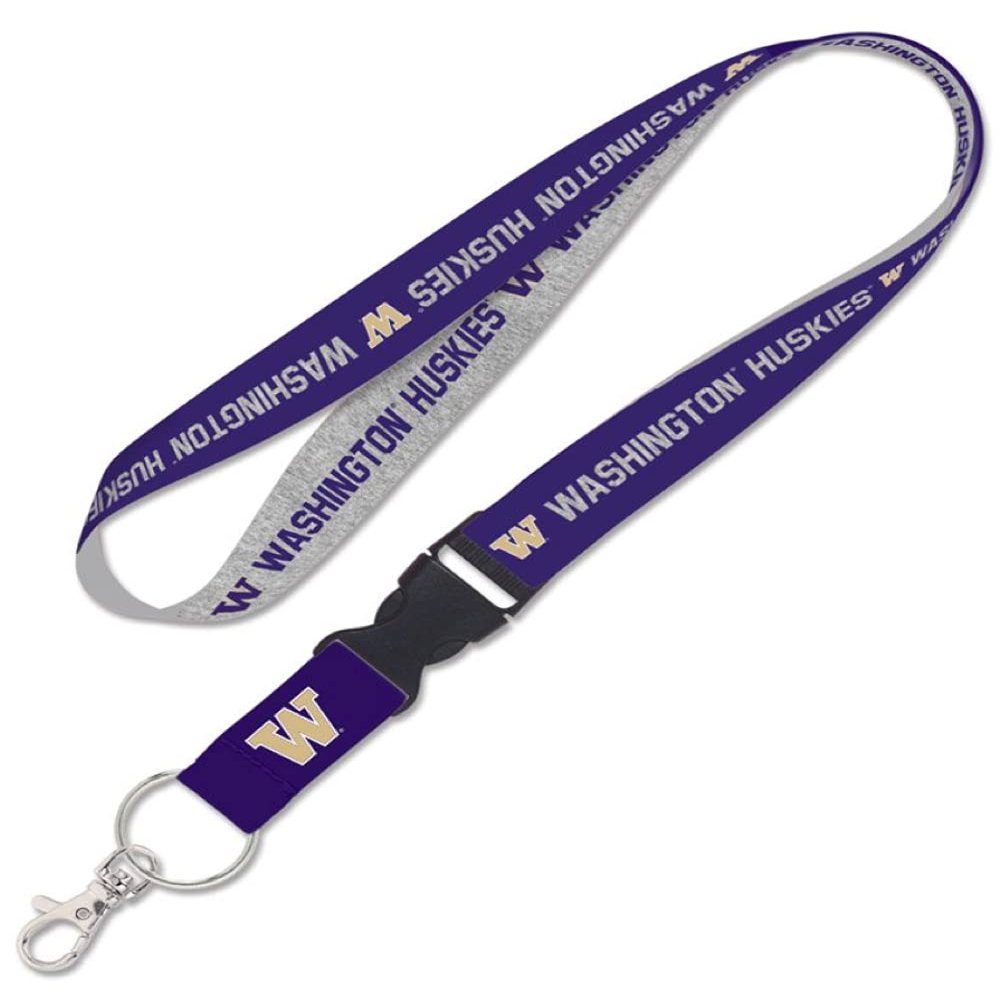 Caseys University Washington Huskies Lanyard with Detachable Buckle 1" Width - Heathered/Jersey Print